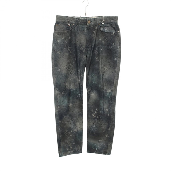 LOUIS VUITTON Regular Fit Spray Monogram Denim pants cotton Gray #33 Used mens