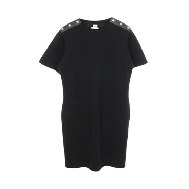 HERMES Serie Button Short Sleeve Dress #36 wool Black Used Women