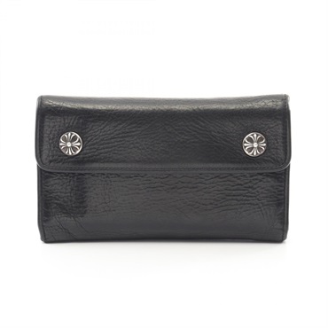 CHROME HEARTS Wave wallet cross button Bifold purse leather Black Used mens