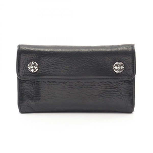 CHROME HEARTS Wave wallet cross button Bifold purse leather Black Used mens
