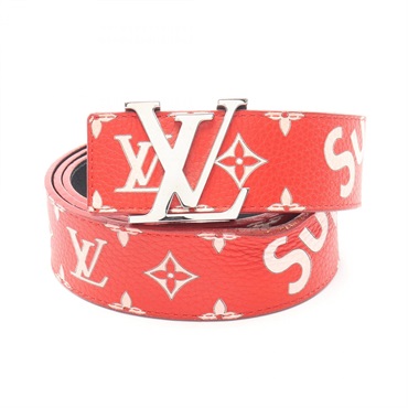 LOUIS VUITTON × Supreme Monogram Ceinture LV belt MP015 leather Red White used