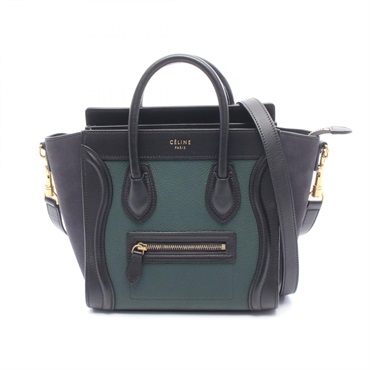 CELINE Luggage Nano Shopper 2WAY Shoulder Handbag 168243 leather Black Green