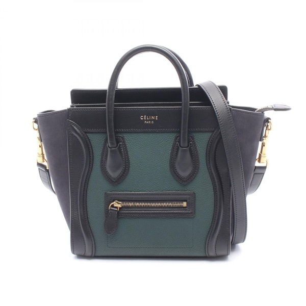 CELINE Luggage Nano Shopper 2WAY Shoulder Handbag 168243 leather Black Green