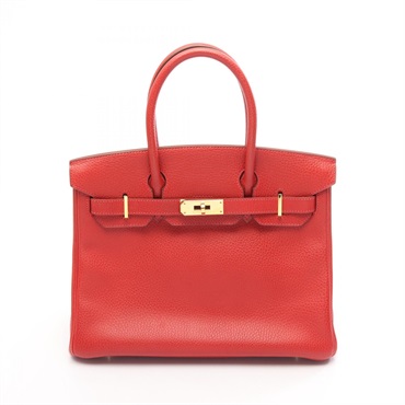 HERMES Birkin 30 Handbag Ardennes leather Red Rouge vif Used Women E GHW