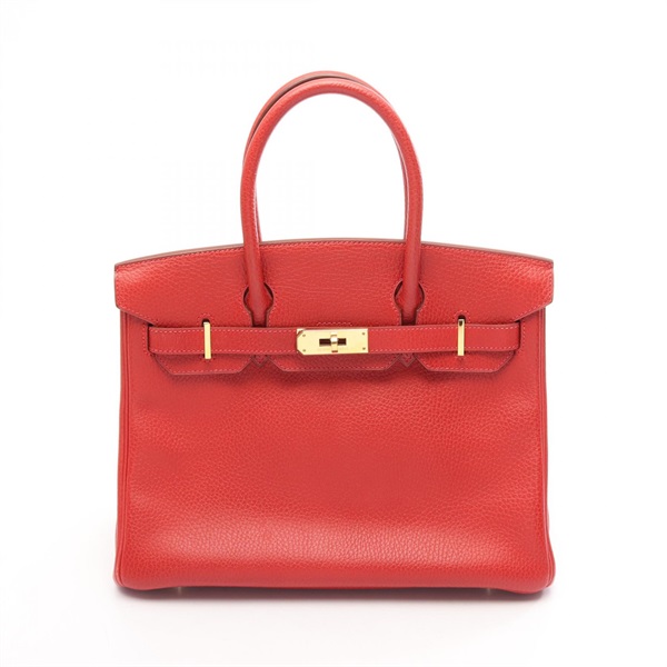 HERMES Birkin 30 Handbag Ardennes leather Red Rouge vif Used Women E GHW