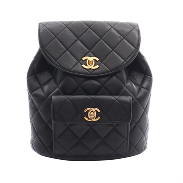 CHANEL Matelasse Rucksack Backpack Lambskin sheep leather Black Used Women GHW