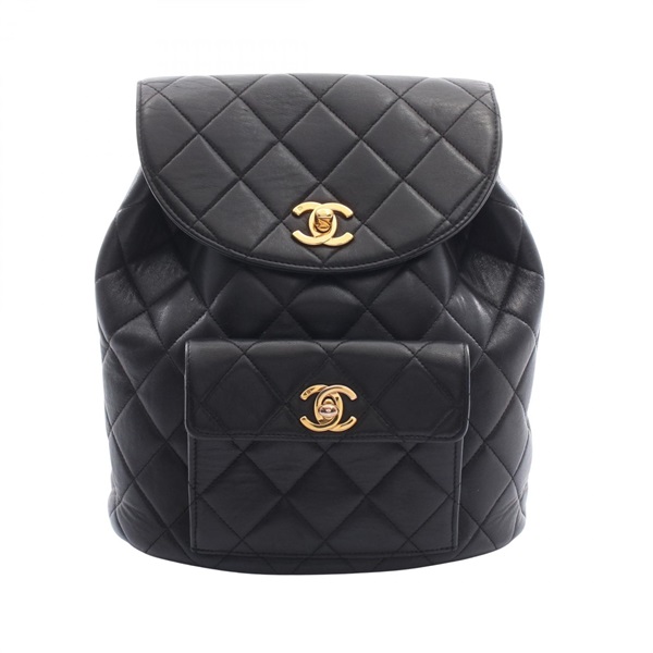 CHANEL Matelasse Rucksack Backpack Lambskin sheep leather Black Used Women GHW