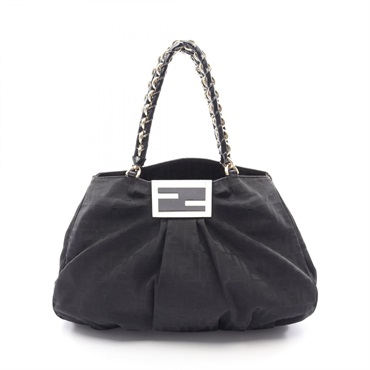 FENDI Zucca Tote Bag canvas Patent leather Black Used Women