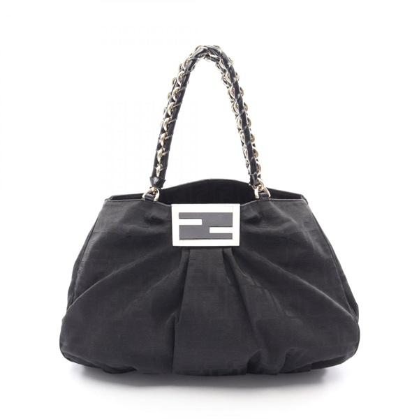 FENDI Zucca Tote Bag canvas Patent leather Black Used Women