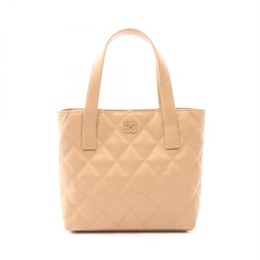 CHANEL Wild stitch Hand Tote Bag leather Beige Used Women GHW CC Coco Matelasse