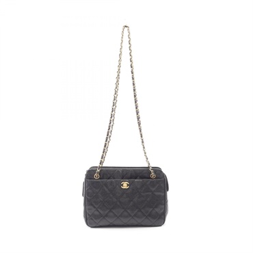 CHANEL Matelasse Chain Shoulder Bag Grained Calfskin leather Black Used GHW CC