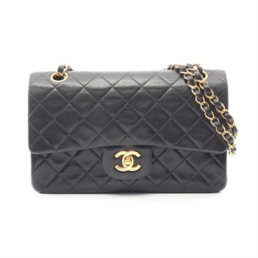 CHANEL Matelasse Double Flap chain Shoulder Bag A01113 Lamb leather Black Used