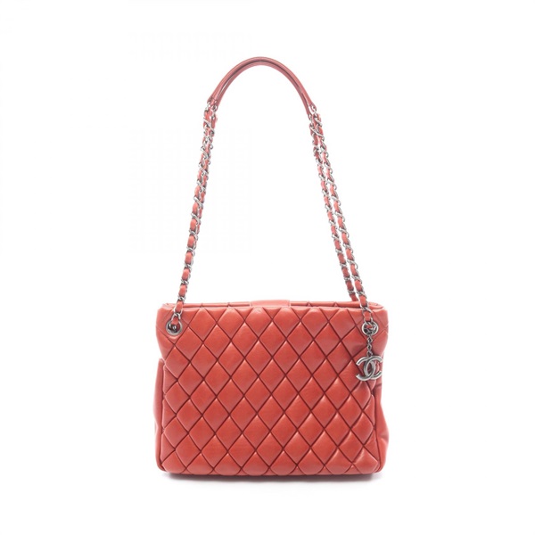 CHANEL Matelasse Chain Shoulder Bag Lambskin sheep leather Red SHW Used Women CC