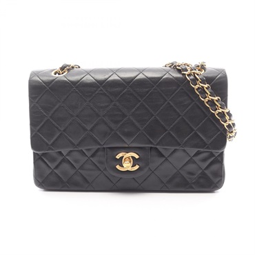 CHANEL Matelasse W flap Chain Shoulder Bag A01112 Lamb leather Black Used GHW CC
