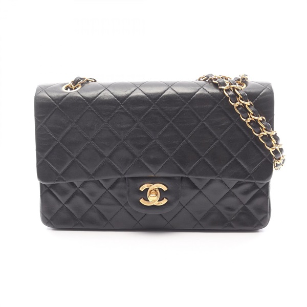 CHANEL Matelasse W flap Chain Shoulder Bag A01112 Lamb leather Black Used GHW CC