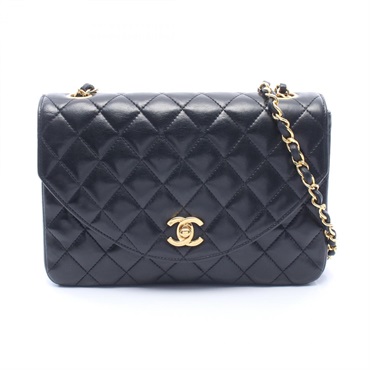 CHANEL Matelasse Chain Shoulder Bag Lambskin sheep leather Black Used Women GHW