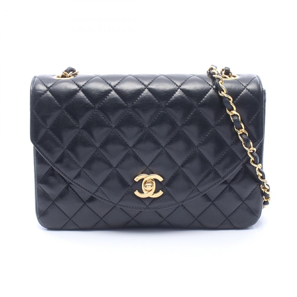CHANEL Matelasse Chain Shoulder Bag Lambskin sheep leather Black Used Women GHW