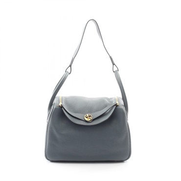 HERMES Lindy 30 Shoulder Handbag Clemence leather Blue orage GHW Used Women Z