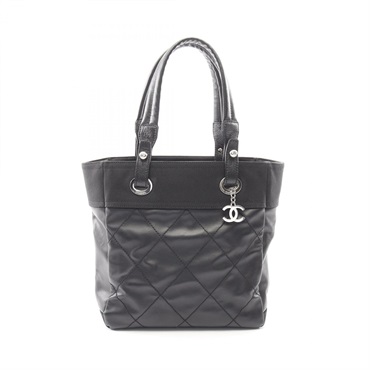 CHANEL Paris Biarritz PM Tote Bag A34208 Canvas leather Black Used Women SHW CC