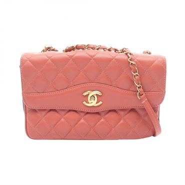 CHANEL Matelasse Shoulder Bag Lamb sheep leather Pink Bordeaux Used Women GHW CC