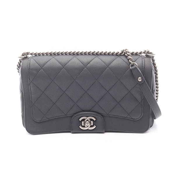 CHANEL Matelasse Chain Shoulder Bag Grained Calfskin leather Gray Used Women SHW