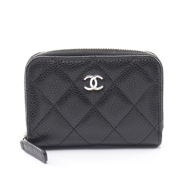CHANEL Classic Zip Coin Purse Matelasse Grained Calfskin leather Black Used CC