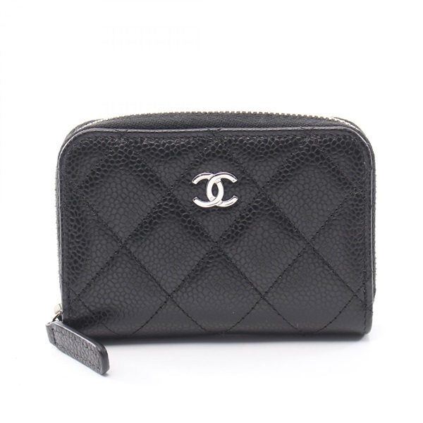 CHANEL Classic Zip Coin Purse Matelasse Grained Calfskin leather Black Used CC