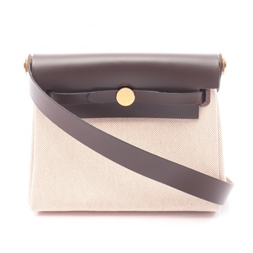 HERMES Herbag Zip Mini Shoulder Crossbody Bag Toile H leather Beige GHW Used K