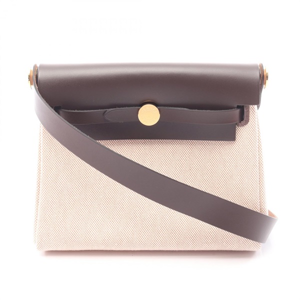 HERMES Herbag Zip Mini Shoulder Crossbody Bag Toile H leather Beige GHW Used K