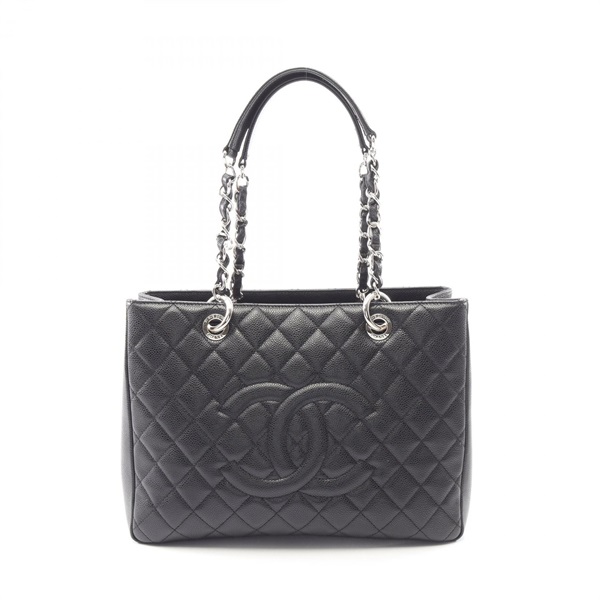 CHANEL Matelasse Grand Shopping GST Shoulder Tote Bag A50995 leather Black Used