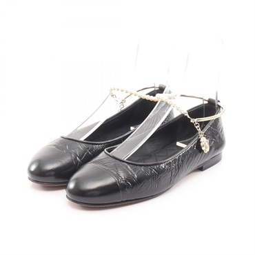 CHANEL Ballerina COCO Mark Camellia Pearl Pumps Shoes #37 G38986 leather Used CC
