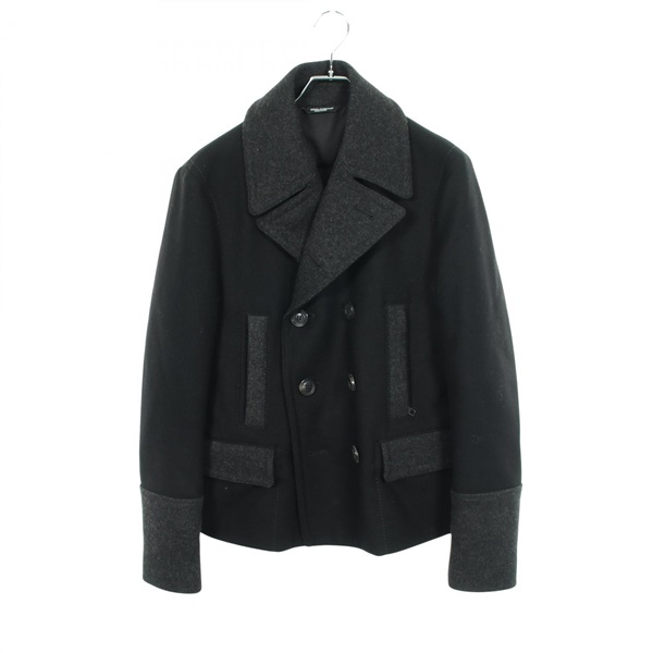 DOLCE & GABBANA Down Pannel Pea coat Nylon wool Black Gray Used mens size 48
