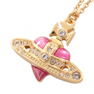 Vivienne Westwood DIAMANTE HEART Necklace Gold Plated Rhinestone Pink NEW Women
