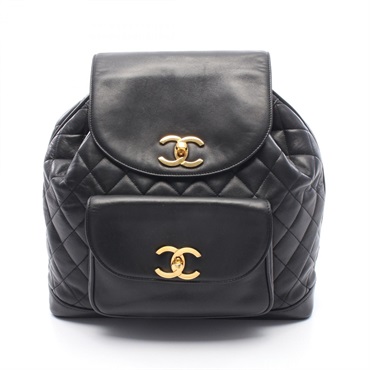 CHANEL Matelasse Backpack Lambskin Black GHW Used Women