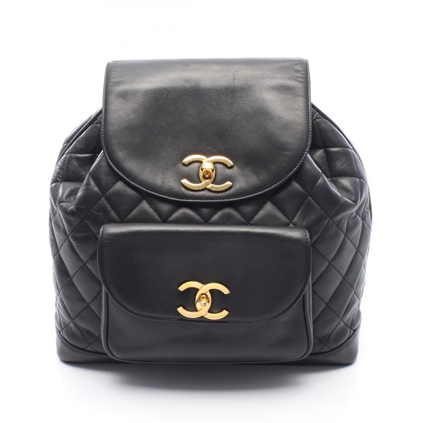CHANEL Matelasse Backpack Lambskin Black GHW Used Women