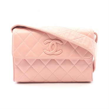 CHANEL Matelasse Shoulder Crossbody Bag Lambskin sheep leather Pink GHW Used CC