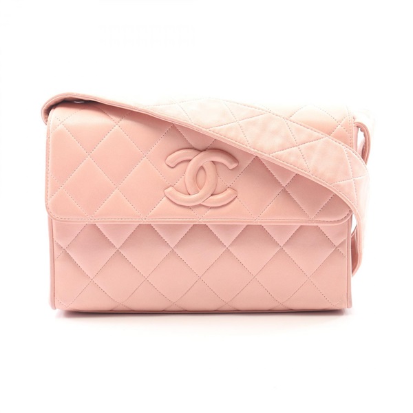 CHANEL Matelasse Shoulder Crossbody Bag Lambskin sheep leather Pink GHW Used CC