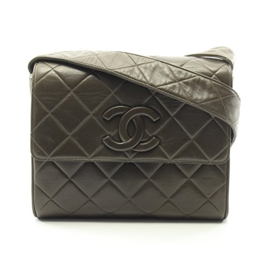 CHANEL Matelasse Shoulder Crossbody Bag Lambskin leather Khaki Used Women Coco