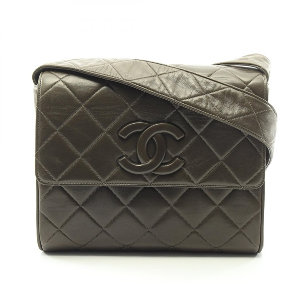 CHANEL Matelasse Shoulder Crossbody Bag Lambskin leather Khaki Used Women Coco