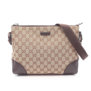 GUCCI GG canvas Shoulder crossbody Bag 114273 canvas leather Beige Brown Used