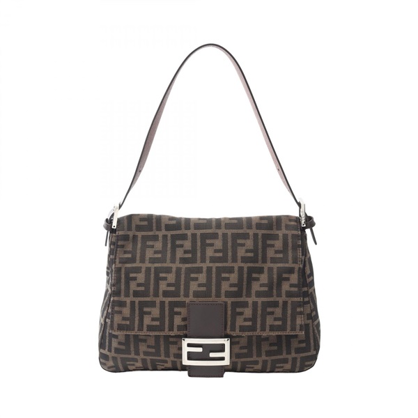 FENDI Zucca Shoulder Bag canvas leather Brown Used Women