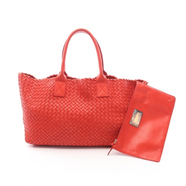 BOTTEGA VENETA Cabas MM Intrecciato Hand Tote Bag leather Red Used Women