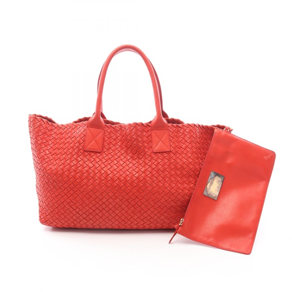 BOTTEGA VENETA Cabas MM Intrecciato Hand Tote Bag leather Red Used Women