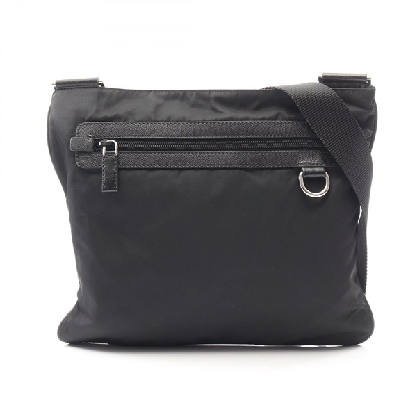 PRADA Triangle logo Crossbody Shoulder Bag Nylon Saffiano leather Black Used