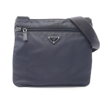 PRADA Triangle logo Shoulder Bag 2VH251 Nylon Saffiano leather Navy Used Women