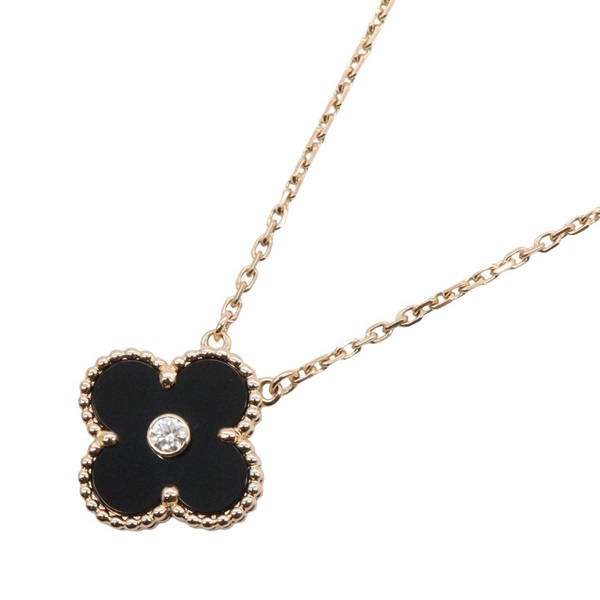 Van Cleef & Arpels Vintage Alhambra Onyx Necklace Diamond 18KPG Gold Black Used