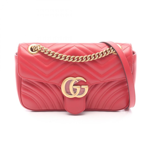 GUCCI GG Marmont Quilting Small chain hand Shoulder Bag 443497 leather Red Used