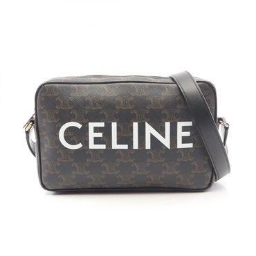 CELINE Triomphe Medium crossbody Shoulder Bag canvas leather Black Used unisex