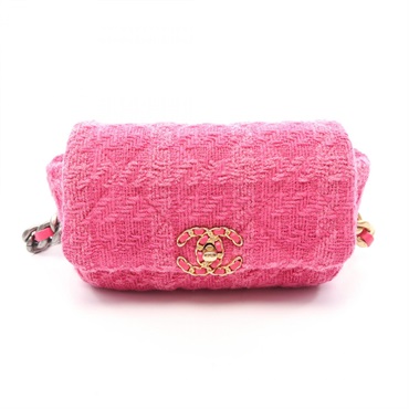 CHANEL CHANEL19 Matelasse Chain Waist Belt Bag Fabric leather Pink Mixed HW Used