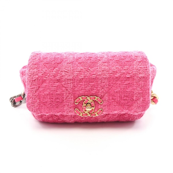 CHANEL CHANEL19 Matelasse Chain Waist Belt Bag Fabric leather Pink Mixed HW Used